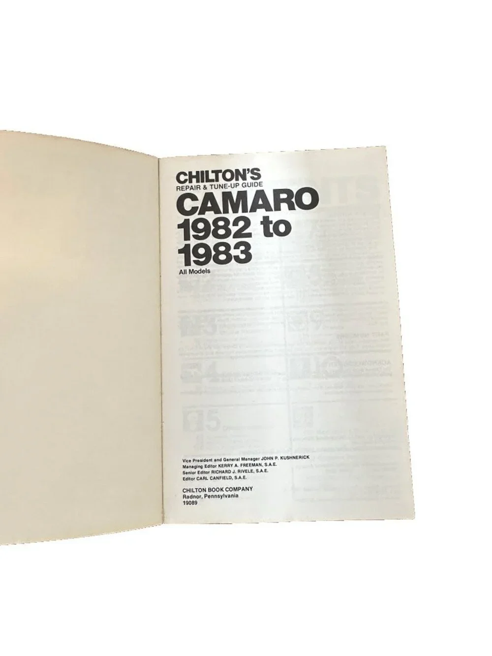 Chilton's Repair and Tune-Up Guide Camaro 1982 to 1983: All Models